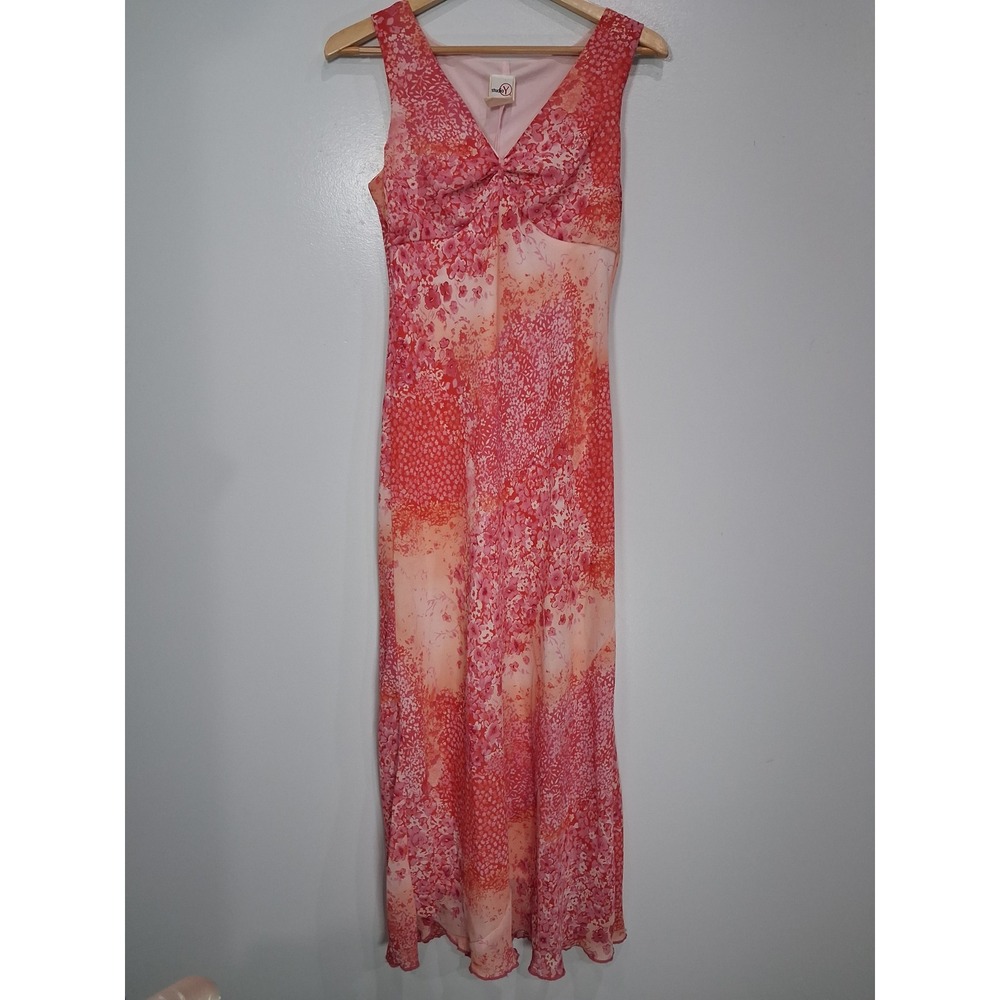 Vtg Studio Y Womens Pink Orange Floral V-Neck Sleeveless Y2K Maxi Dress Size 7/8